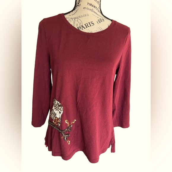 Talbots Tops - Talbots 3/4 sleeve top sequined awl burgundy women size medium